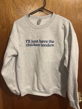 Grey Crewneck Sweatshirt with Navy Slogan